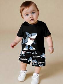 SHEIN Playful Pals 2pcs Baby Boy Casual Comfortable Versatile Set