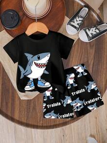 SHEIN Playful Pals 2pcs Baby Boy Casual Comfortable Versatile Set