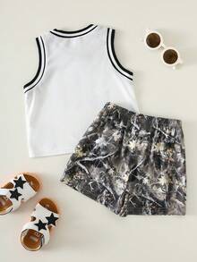 SHEIN 2pcs Baby Boy Summer Casual Camouflage Vest And Camouflage Shorts Sports Set Sleeveless Top Boys Toddler Basketball Outfit