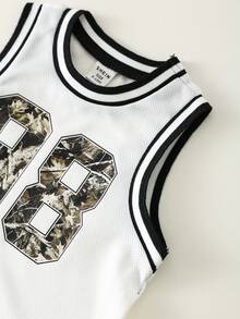 SHEIN 2pcs Baby Boy Summer Casual Camouflage Vest And Camouflage Shorts Sports Set Sleeveless Top Boys Toddler Basketball Outfit