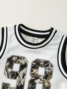 SHEIN 2pcs Baby Boy Summer Casual Camouflage Vest And Camouflage Shorts Sports Set Sleeveless Top Boys Toddler Basketball Outfit