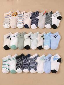 24/12/5 Pairs Grey Series Baby Socks, Striped, Pentagram, Cartoon, Dinosaur Patterns. Simple Casual Style, Matching All Outfits, Suitable For All Seasons. Baby Socks, Newborn Essentials, Infant Socks, Toddler Socks.