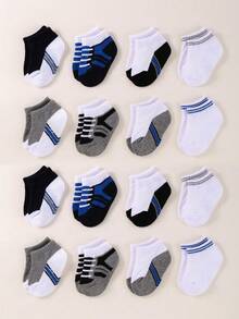1/8/16 Pairs Baby Boy Socks, Fashion Striped Pattern, Toddler Boat Socks, Lace-Up Pattern Design, Suitable For 0-3 Years Old Baby Boys