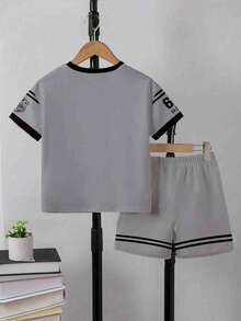 Spring And Summer 2-Piece Outfit For Baby Boys, Casual Stylish Graphic Tee With Shorts, Comfortable Daily Wear