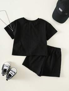 SHEIN 2pcs Toddler Unisex Baby Boy/Girl Casual Fashionable Color Block Camouflage Print Short Sleeve T-Shirt And Shorts Set
