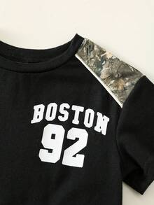 SHEIN 2pcs Toddler Unisex Baby Boy/Girl Casual Fashionable Color Block Camouflage Print Short Sleeve T-Shirt And Shorts Set