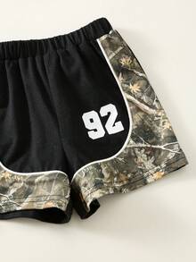 SHEIN 2pcs Toddler Unisex Baby Boy/Girl Casual Fashionable Color Block Camouflage Print Short Sleeve T-Shirt And Shorts Set