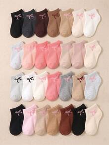 6/12/24 Pairs Soft Breathable Pink Bow Jacquard Baby Ankle Socks