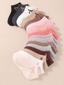 6/12/24 Pairs Soft Breathable Pink Bow Jacquard Baby Ankle Socks