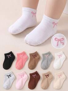 6/12/24 Pairs Soft Breathable Pink Bow Jacquard Baby Ankle Socks
