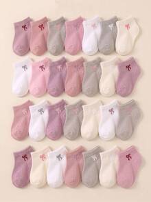 6/12/24 Pairs Soft Breathable Pink Bow Jacquard Baby Ankle Socks