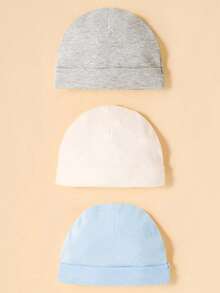 3pcs Infant Solid Daily Simple Basic Hat Set