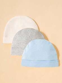 3pcs Infant Solid Daily Simple Basic Hat Set