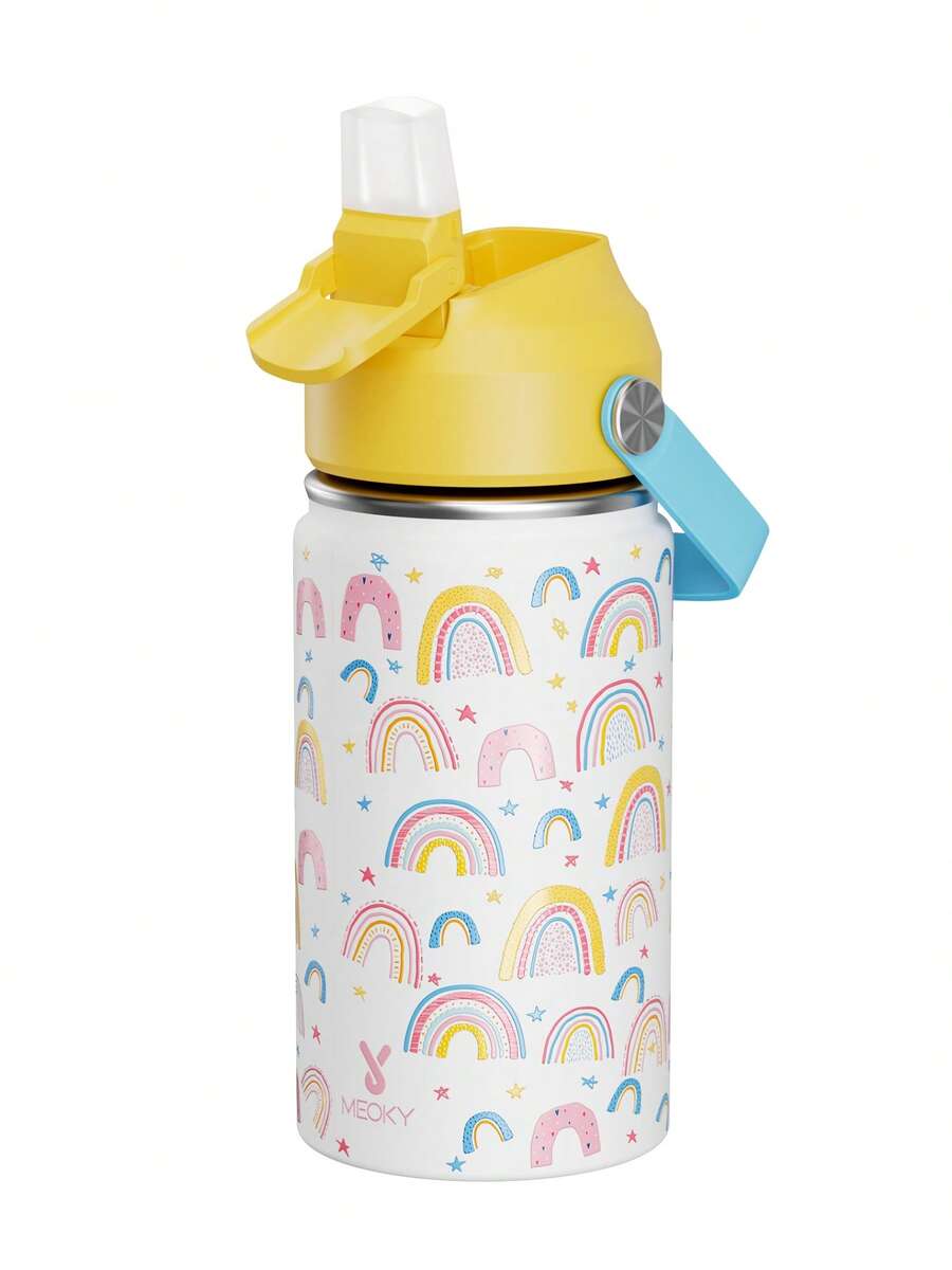 12oz/355ml Stainless Steel Vacuum Insulated Water Bottle With Leak-Proof Nipple Cap And Soft Silicone Straw, Suitable For Students And Outdoor Travel