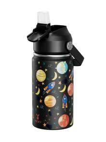 12oz/355ml Stainless Steel Vacuum Insulated Water Bottle With Leak-Proof Nipple Cap And Soft Silicone Straw, Suitable For Students And Outdoor Travel