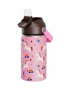 12oz/355ml Stainless Steel Vacuum Insulated Water Bottle With Leak-Proof Nipple Cap And Soft Silicone Straw, Suitable For Students And Outdoor Travel