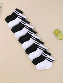 10/5 Pairs Black And White Striped Design Baby Casual Socks