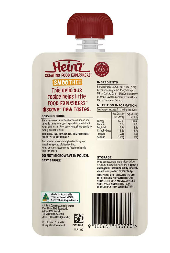 Heinz Smoothie Banana, Pear, Oat, Greek Yoghurt Baby Food 8+ M 120g