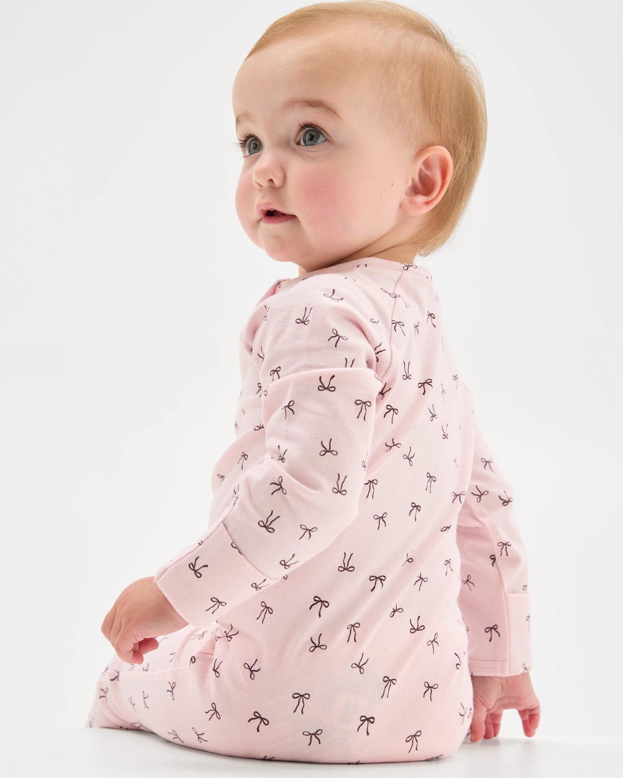 Baby Organic Cotton Zip Front Footless Coverall - Bows Pink