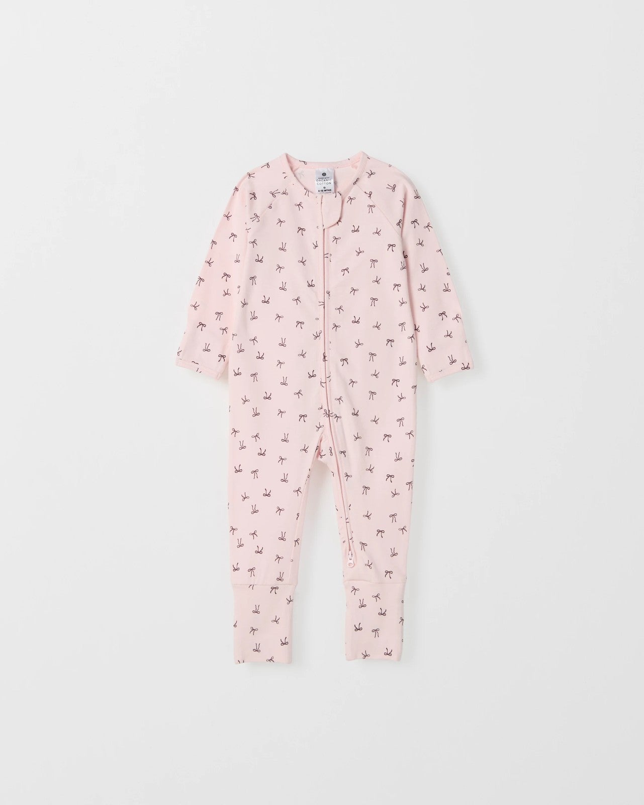 Baby Organic Cotton Zip Front Footless Coverall - Bows Pink