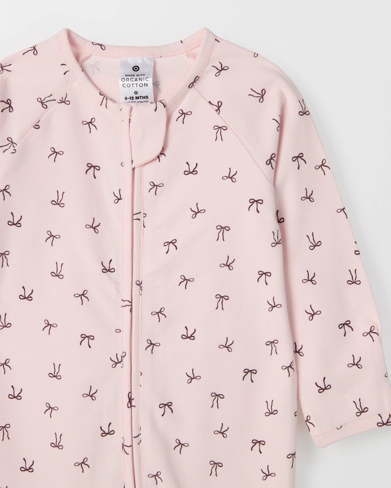 Baby Organic Cotton Zip Front Footless Coverall - Bows Pink