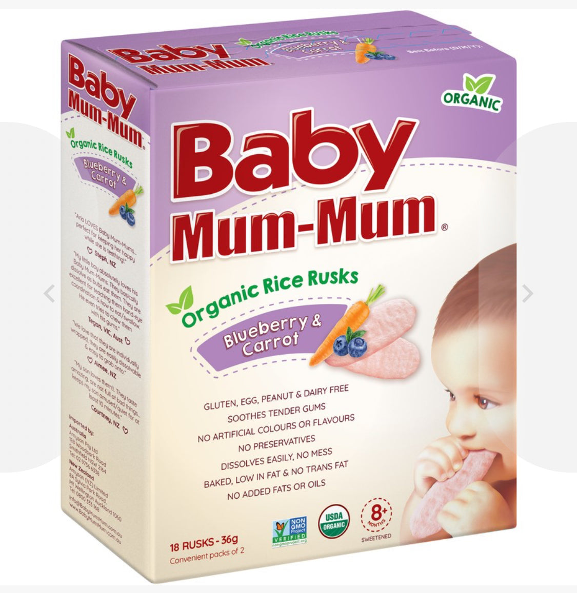 Baby Mum-Mum Organic Rice Rucks Blueberry and Carrot - 36g