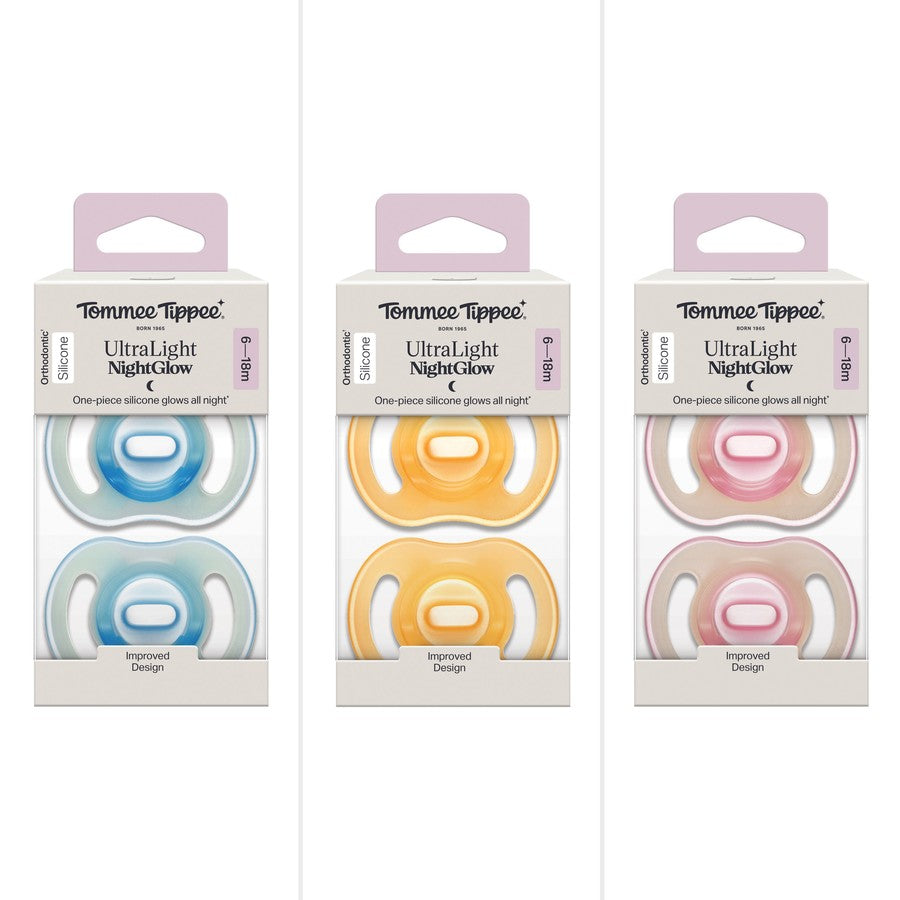 Tommee Tippee Ultra-light StayPut Night Glow Soother, 6-18m, 2 Pack - Assorted*
