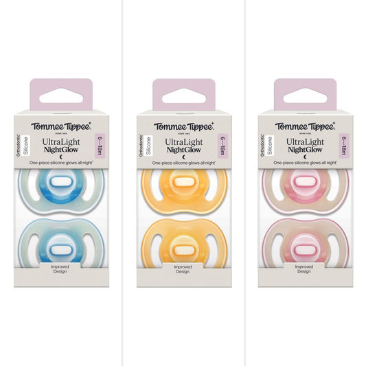 Tommee Tippee Ultra-light StayPut Night Glow Soother, 6-18m, 2 Pack Dummies, Assorted Colours