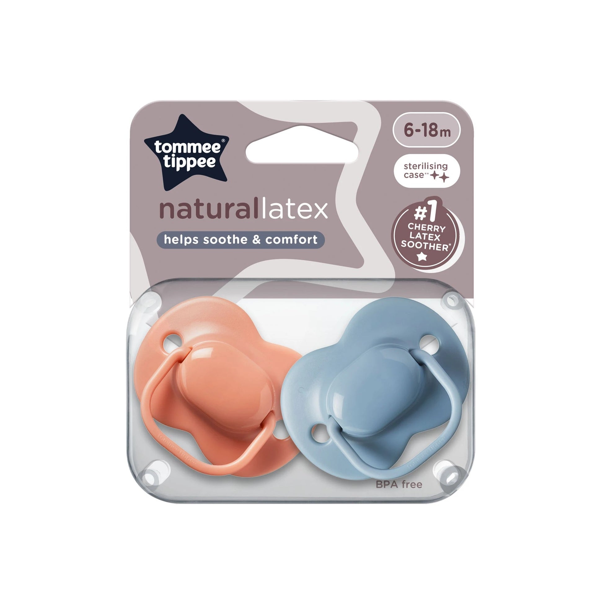 2 Pack Tommee Tippee Natural Latex Cherry Soothers - Pink and Blue