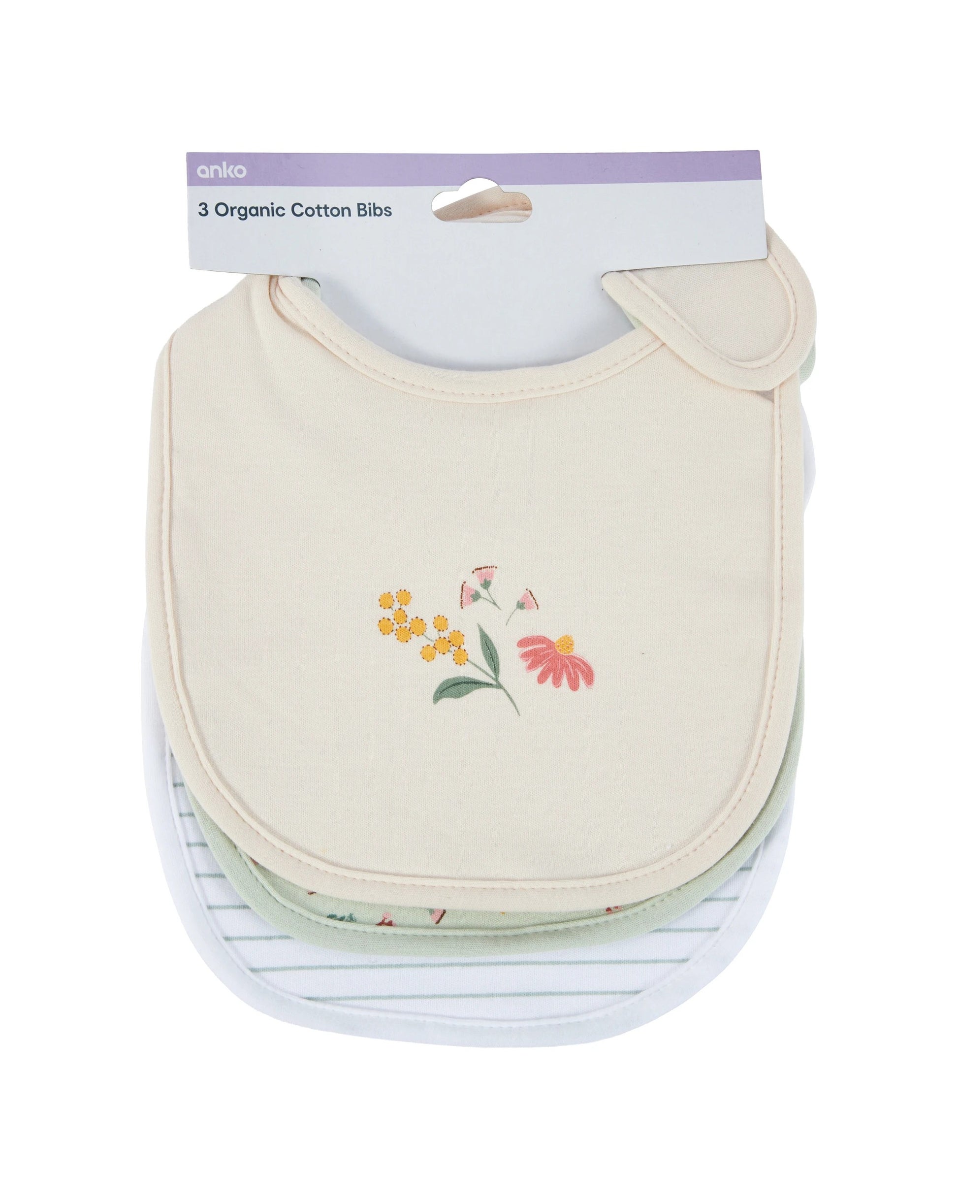3 Pack Organic Cotton Bibs - Flora