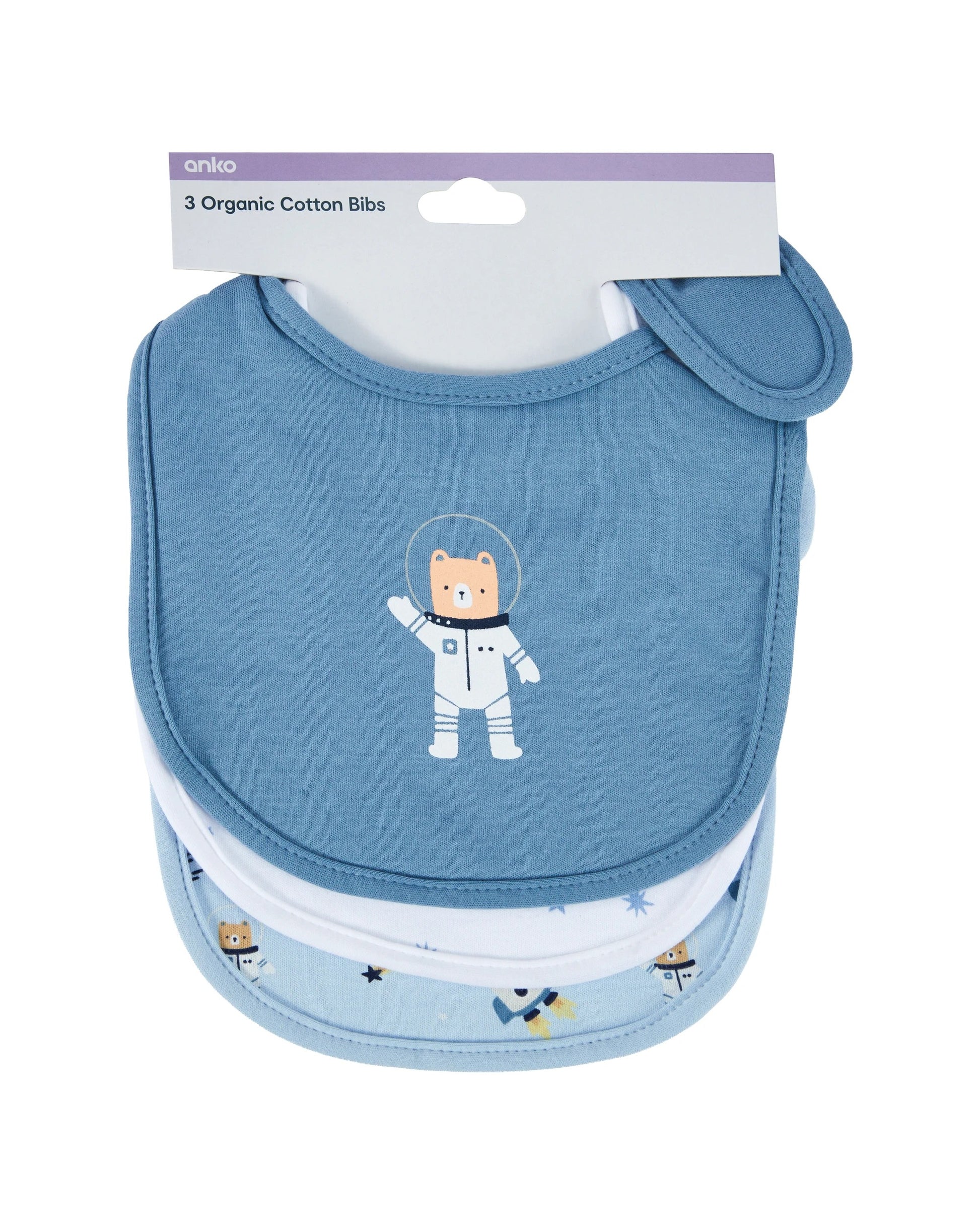 3 Pack Organic Cotton Bibs - Space