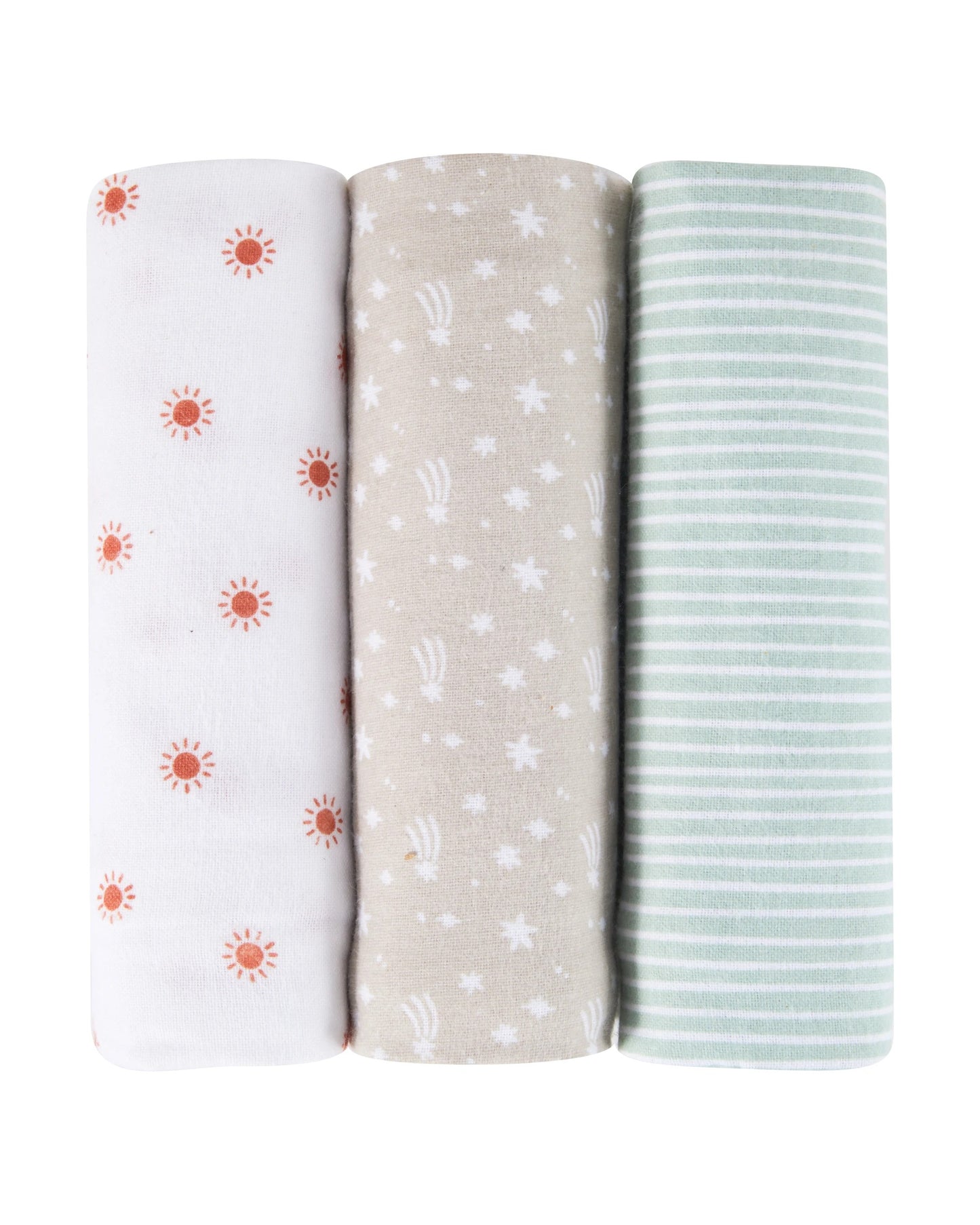 3 Pack Cotton Flannelette Wraps - Stars