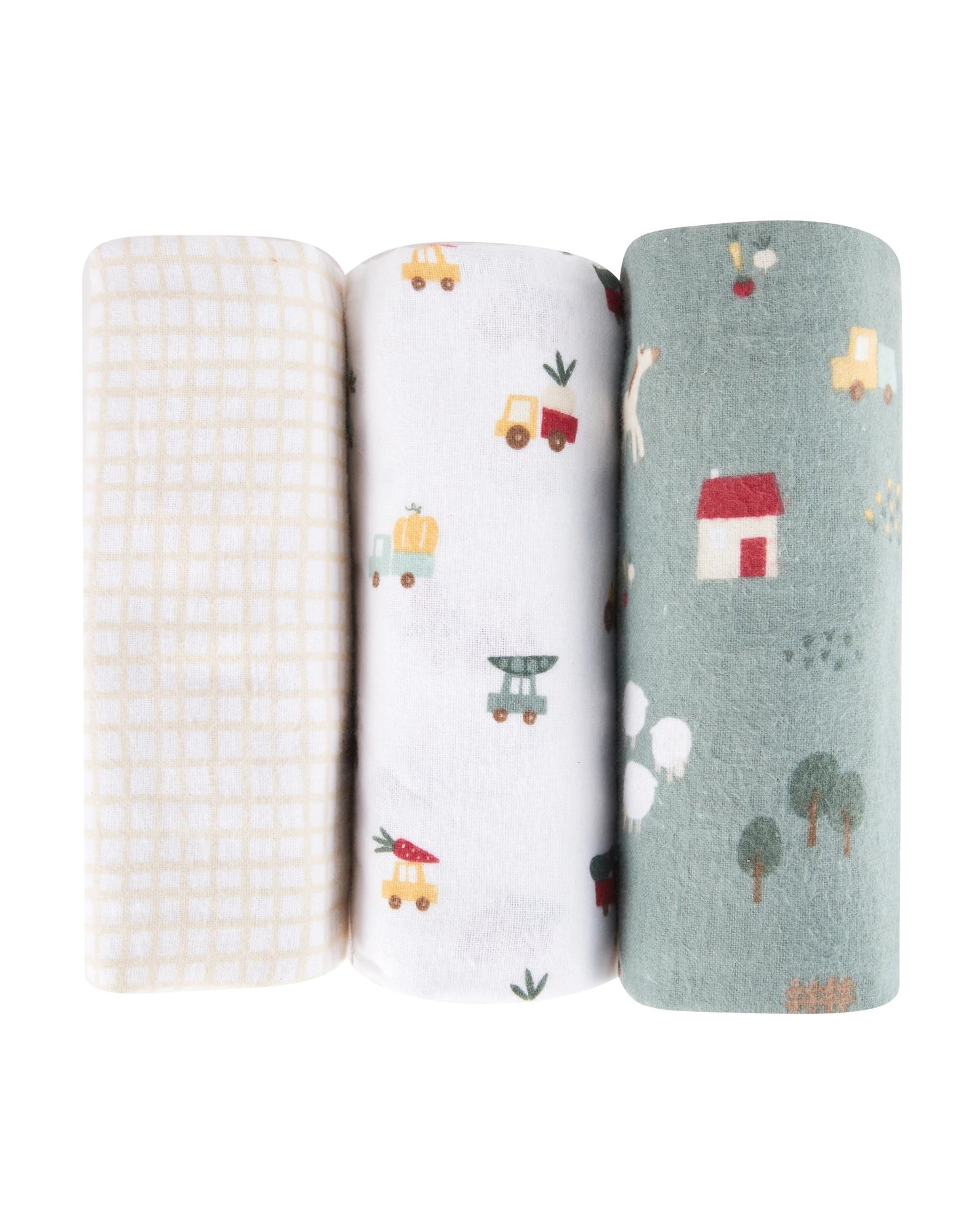 3 Pack Cotton Flannelette Wraps - Farm
