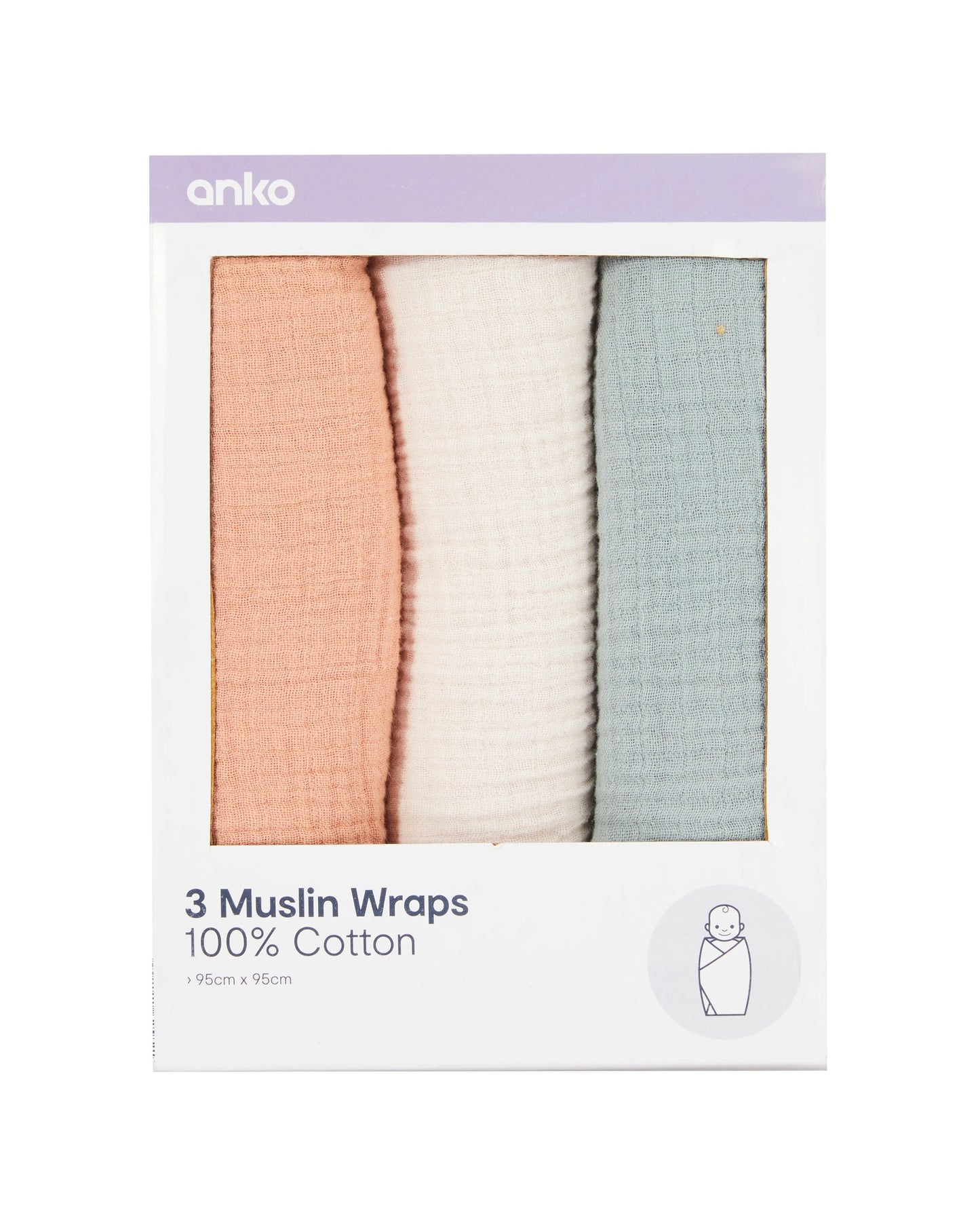 3 Pack Cotton Muslin Wraps - Textured