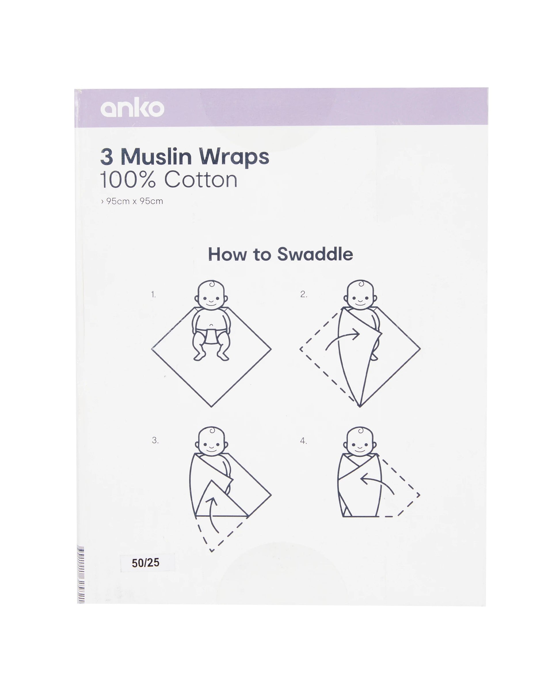 3 Pack Cotton Muslin Wraps - Textured