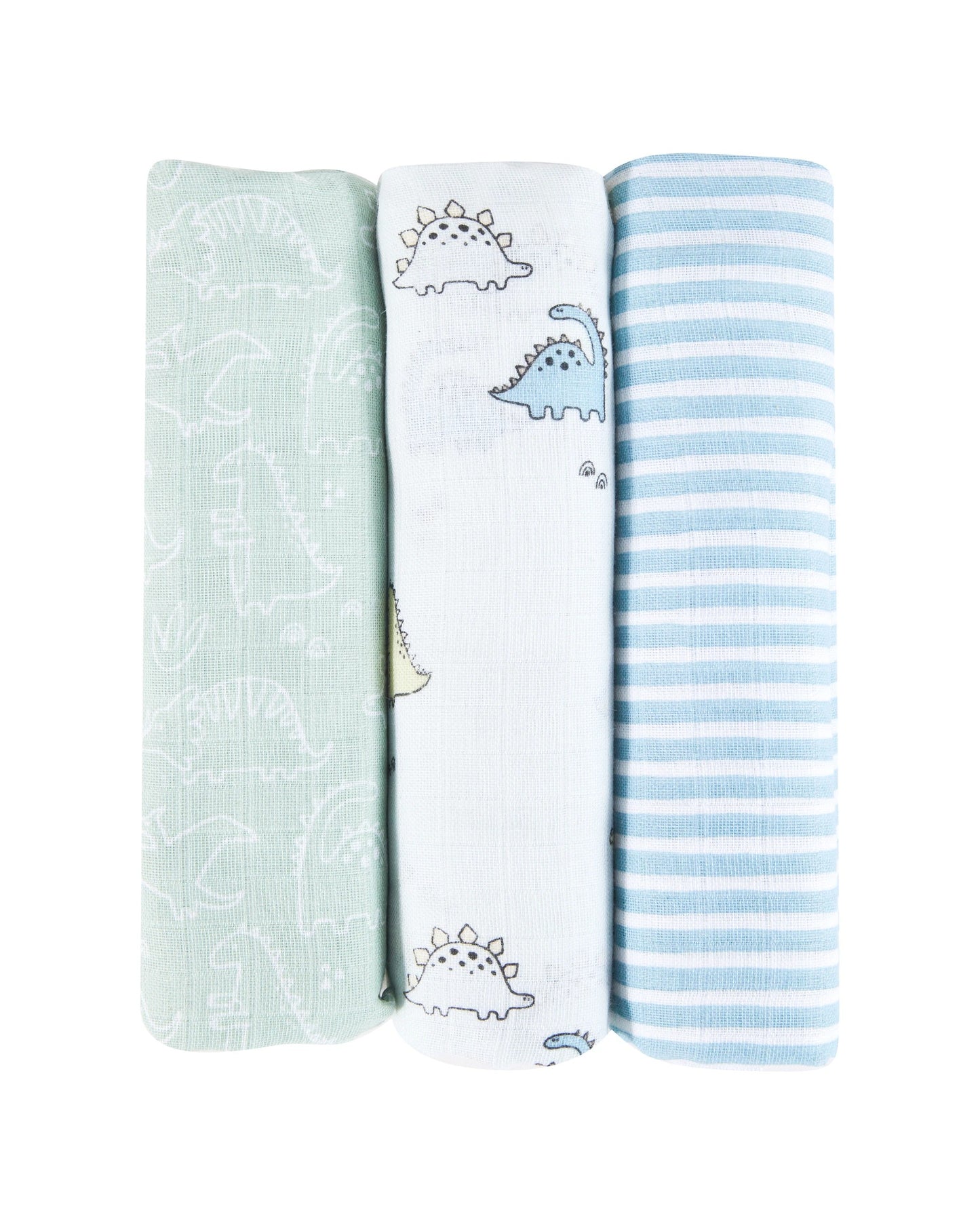 3 Pack Organic Cotton Muslin Wraps - Dino