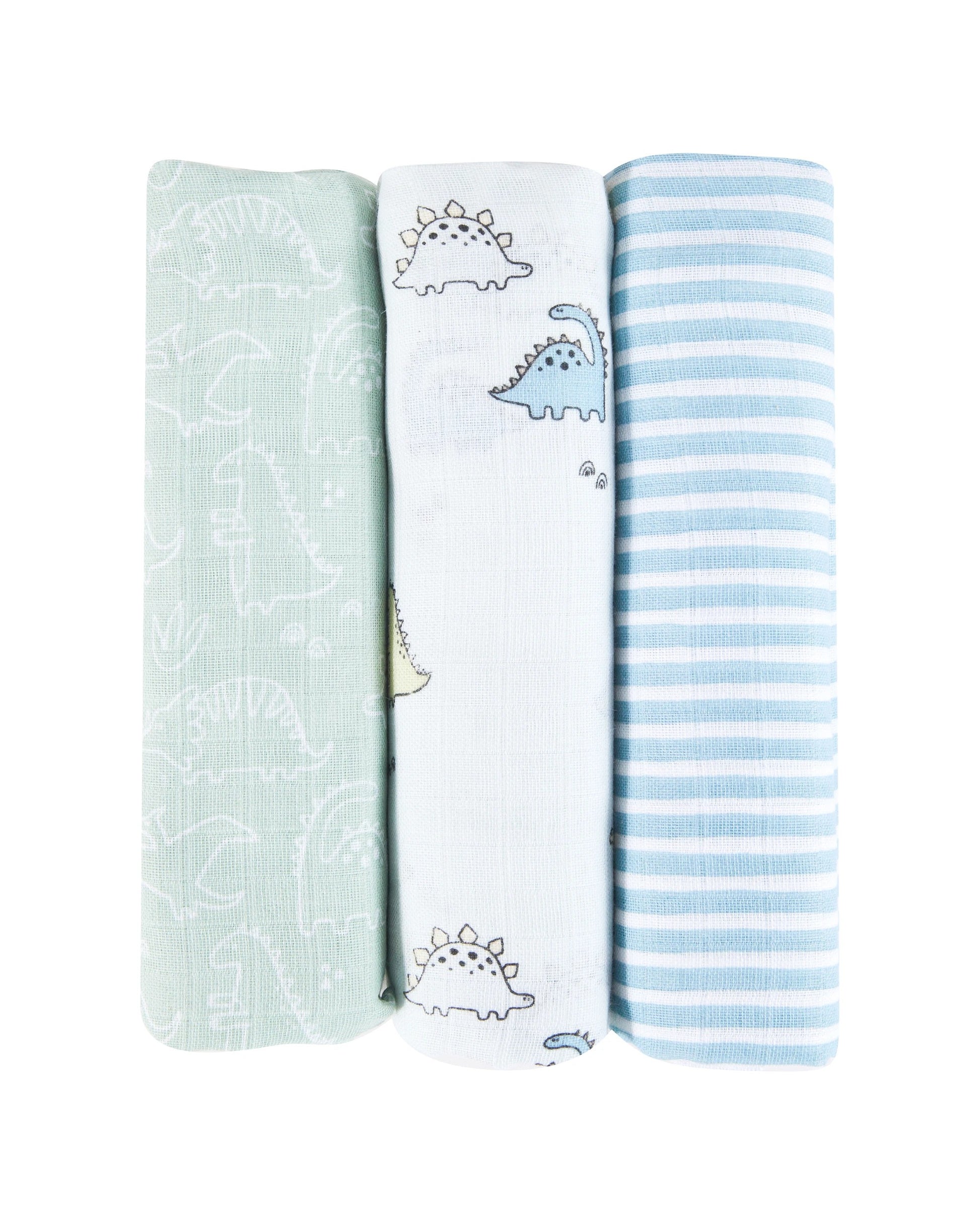 3 Pack Organic Cotton Muslin Wraps - Dino
