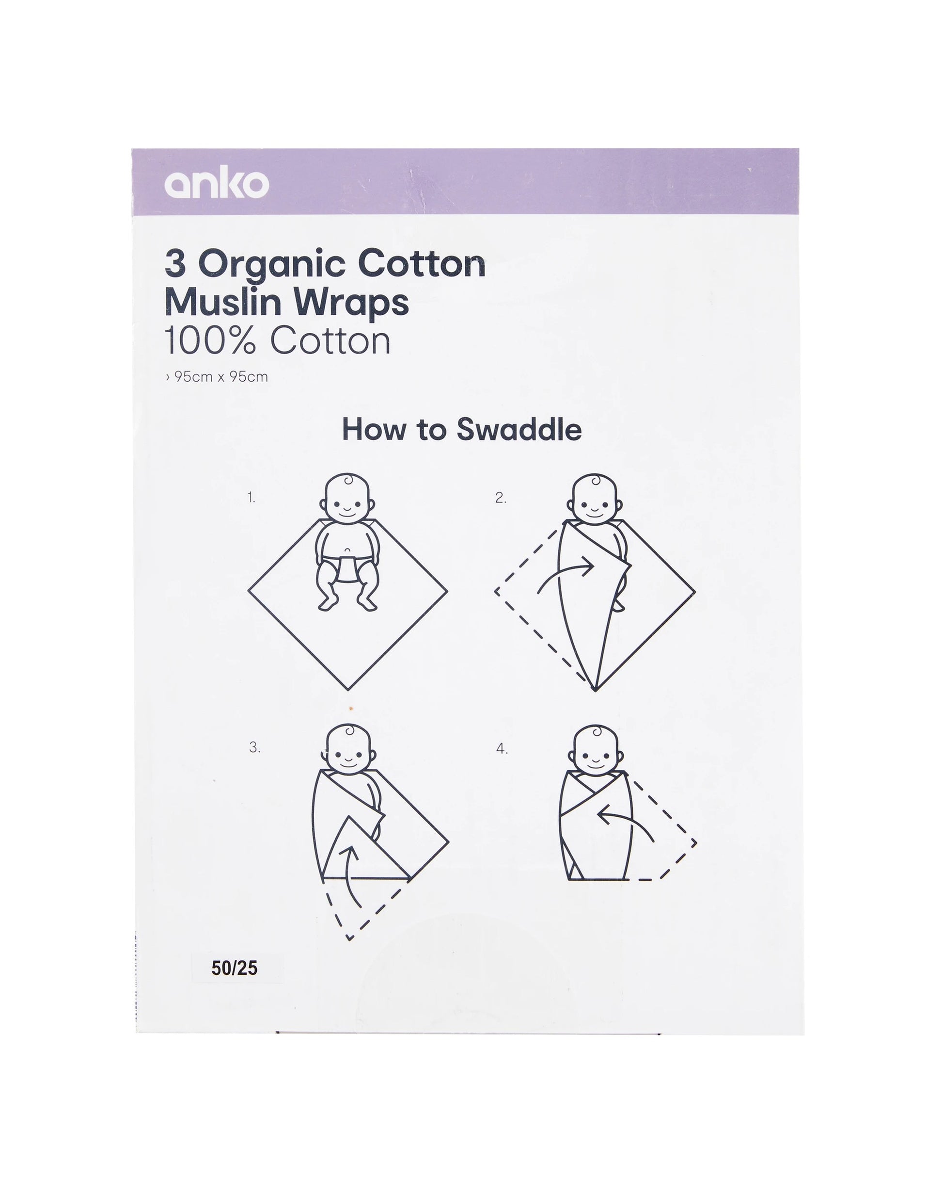3 Pack Organic Cotton Muslin Wraps - Dino