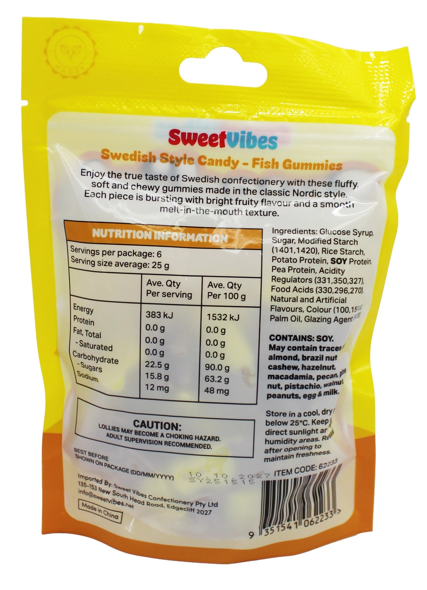 Sweet Vibes Swedish Style Candy Fish Gummies 150g - Banana Toffee