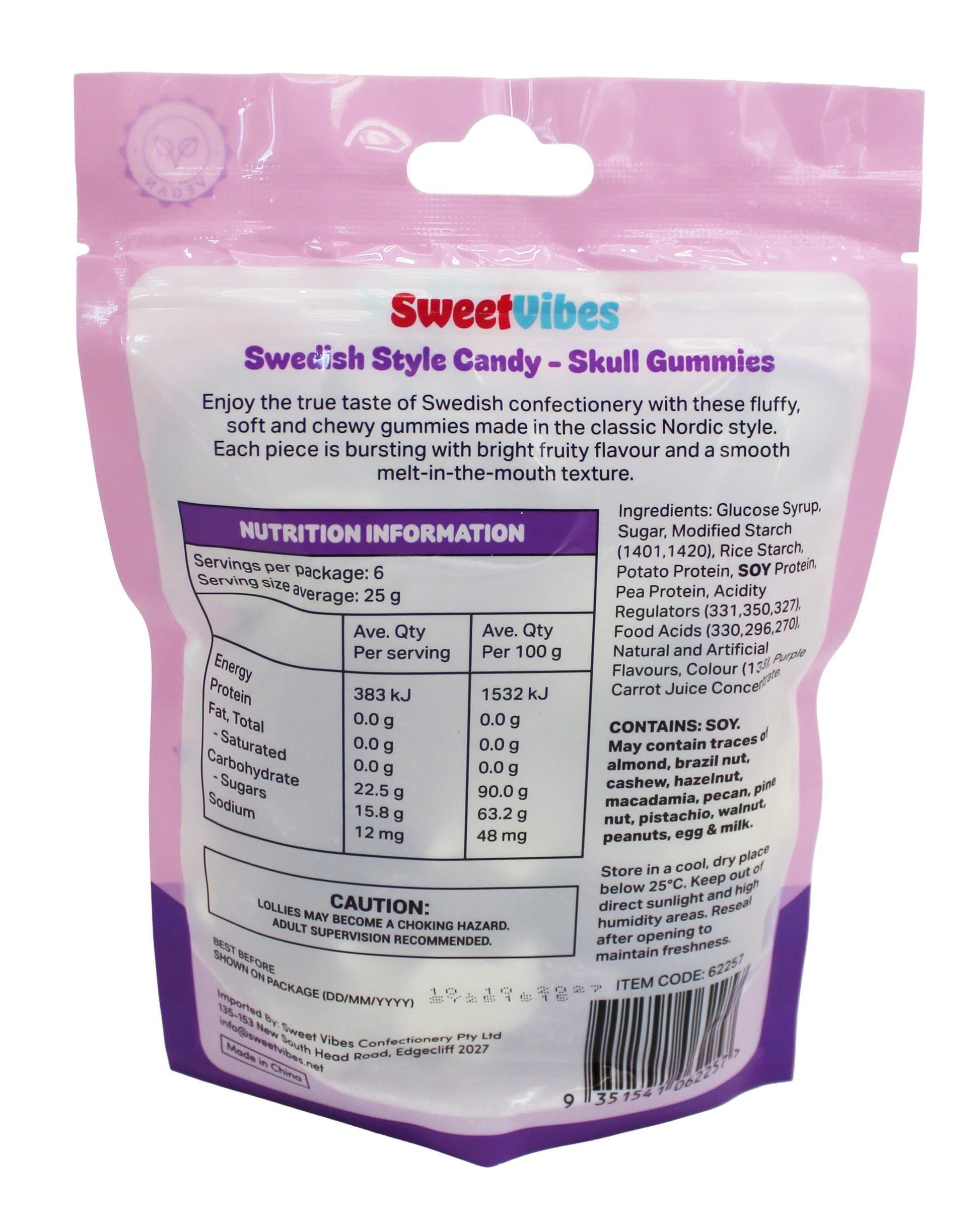 Sweet Vibes Swedish Style Candy Skull Gummies 150g - Sour Grape