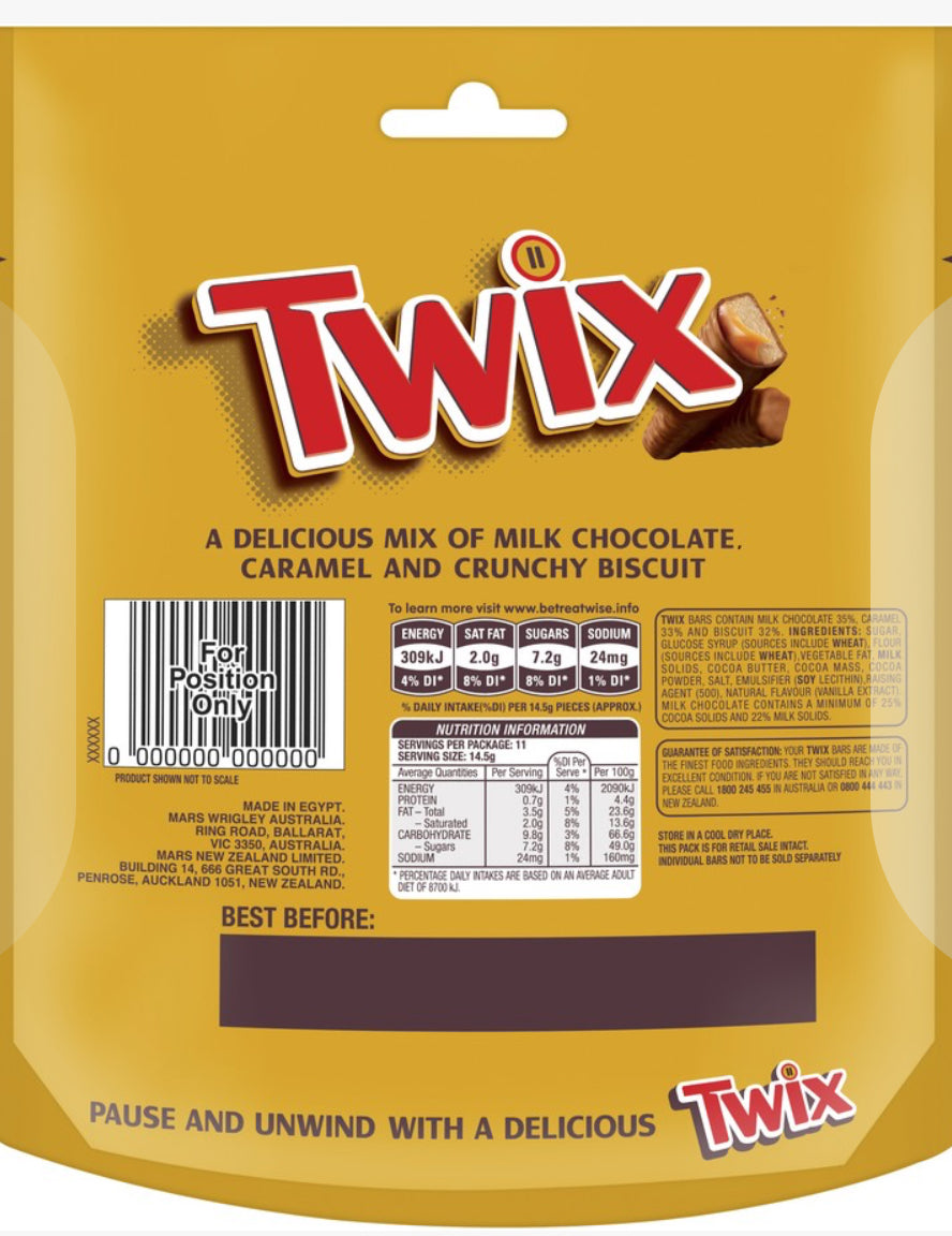 Twix Halloween Chocolate Caramel Biscuit Snack Bag 11 Pieces 159g