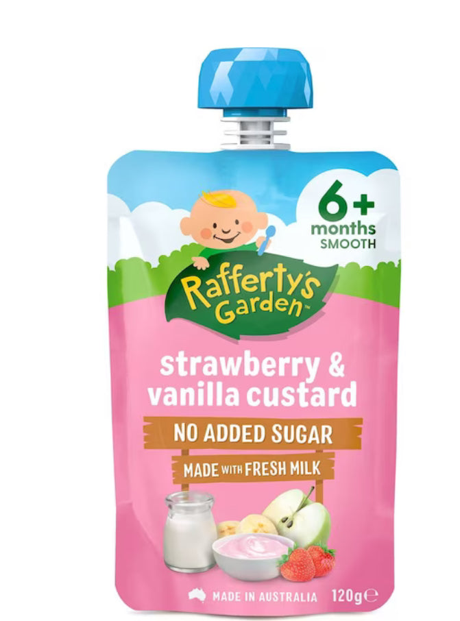 Rafferty's Garden Strawberry & Vanilla Custard Baby Food Pouch 6+ Months 120g