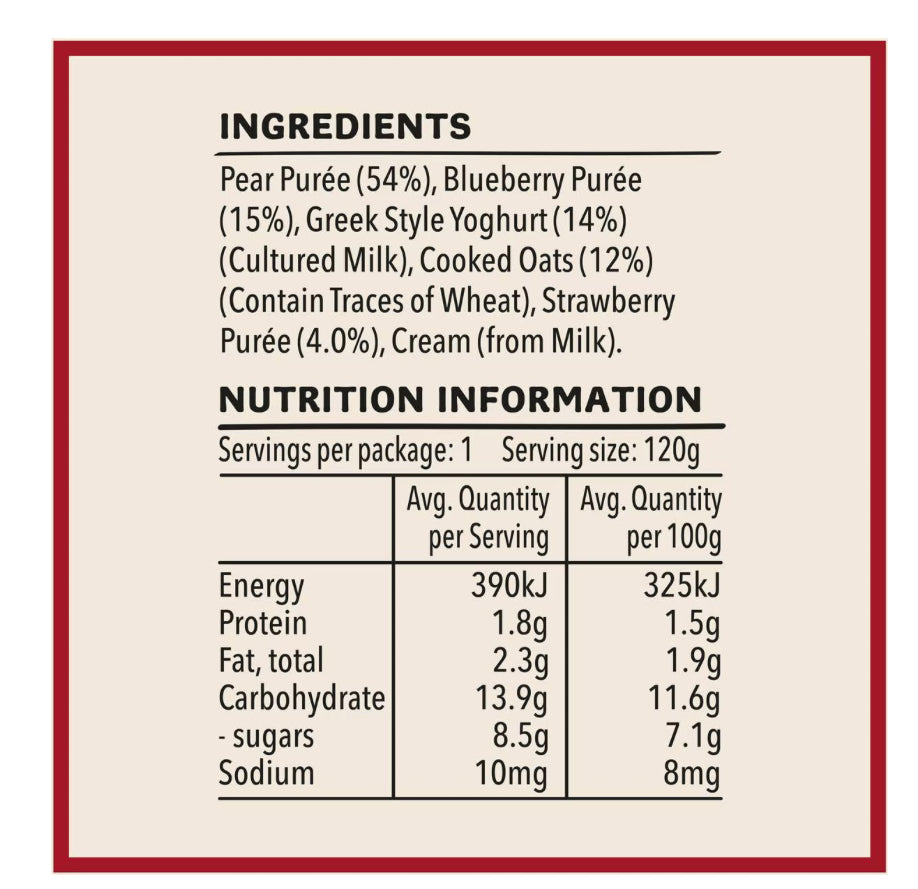 Heinz Smoothie Pear, Berry, Oat, Greek Yoghurt Baby Food 8+ M 120g