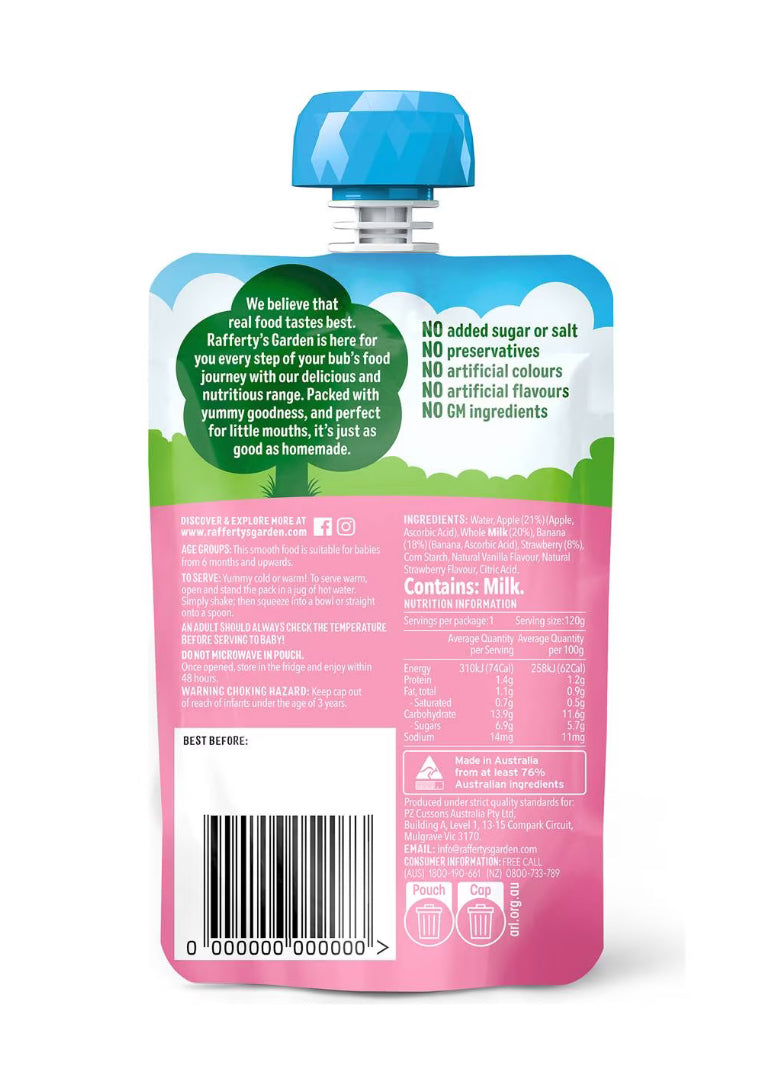 Rafferty's Garden Strawberry & Vanilla Custard Baby Food Pouch 6+ Months 120g
