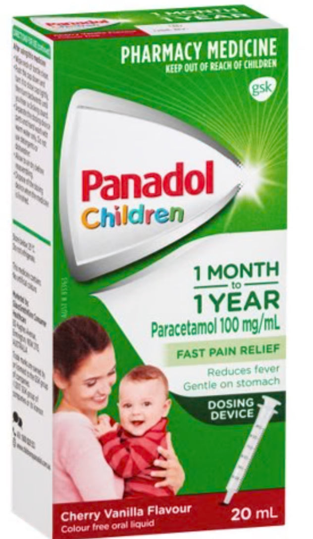 Panadol Children 1 Month – 1 Year Baby Drops with Dosing Device, Fever and Pain Relief, 20mL