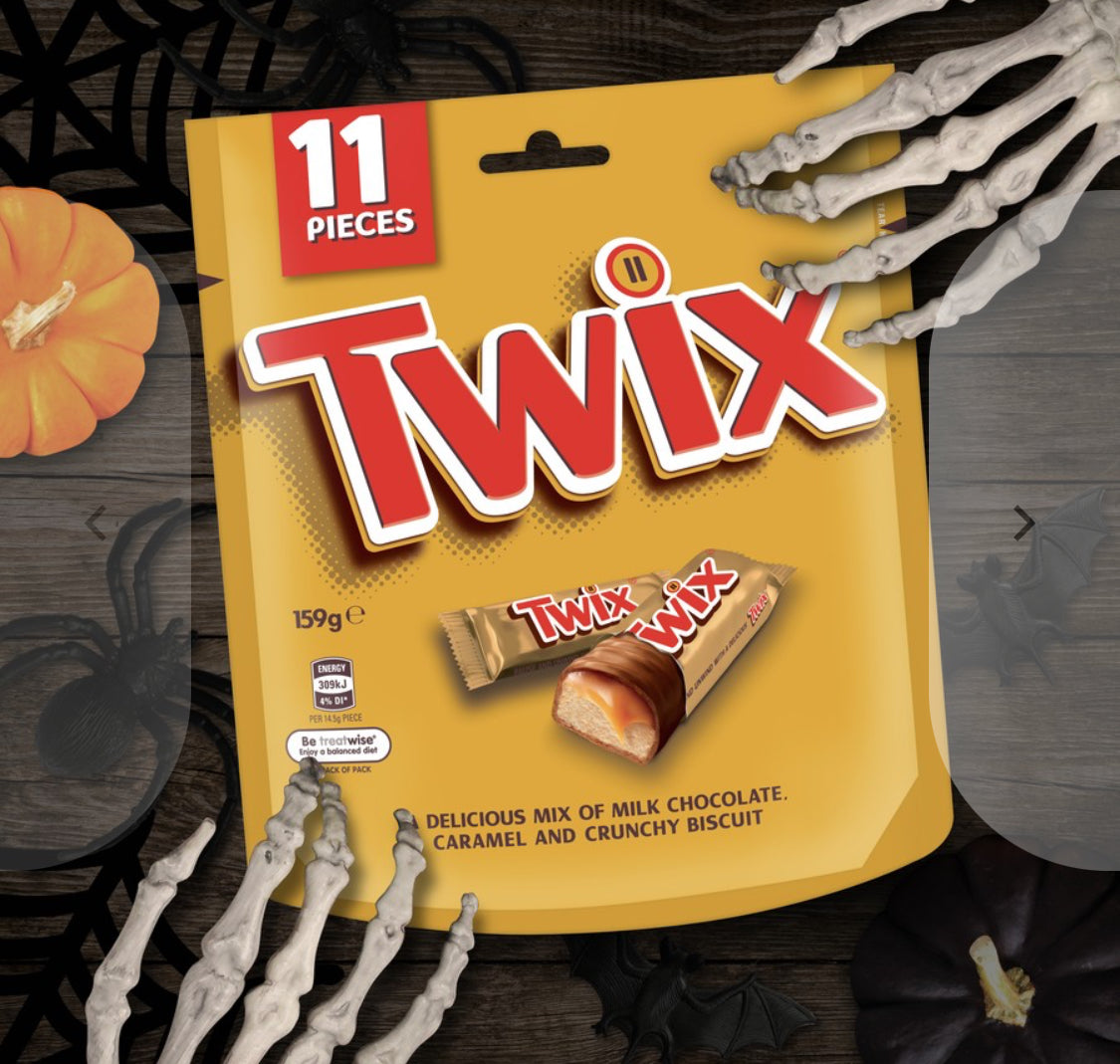 Twix Halloween Chocolate Caramel Biscuit Snack Bag 11 Pieces 159g