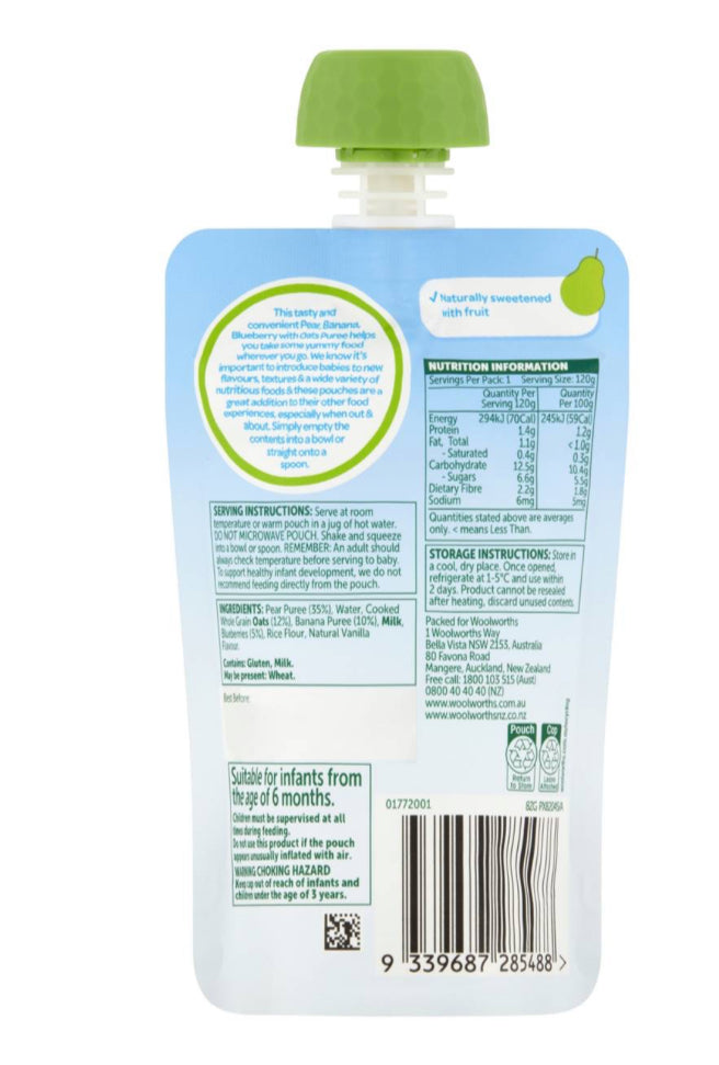 Smiling Tums Pear, Banana & Blueberry With Oats 6+ Months 120g