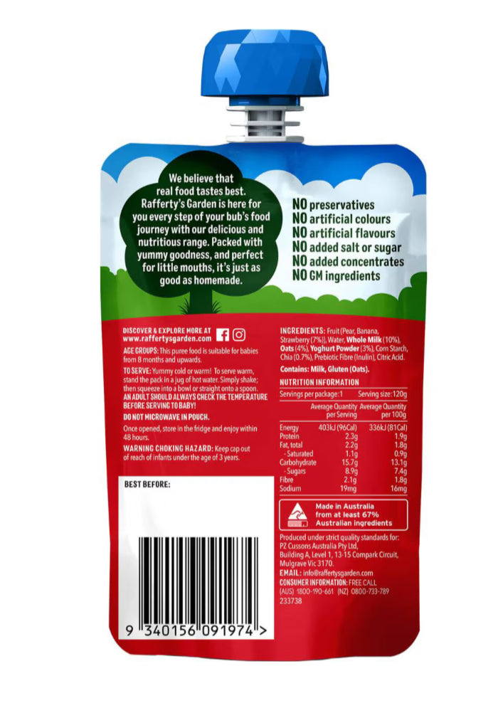 Rafferty's Garden Strawberry & Chia Yoghurt Brekkie Baby Food 8+ Months 120g