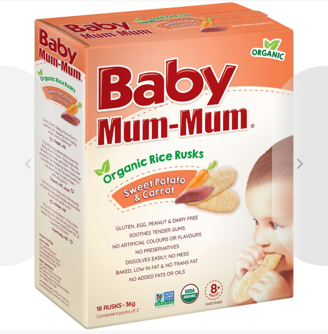 Baby Mum-Mum Organic Rice Rusks Sweet Potato & Carrot 36g