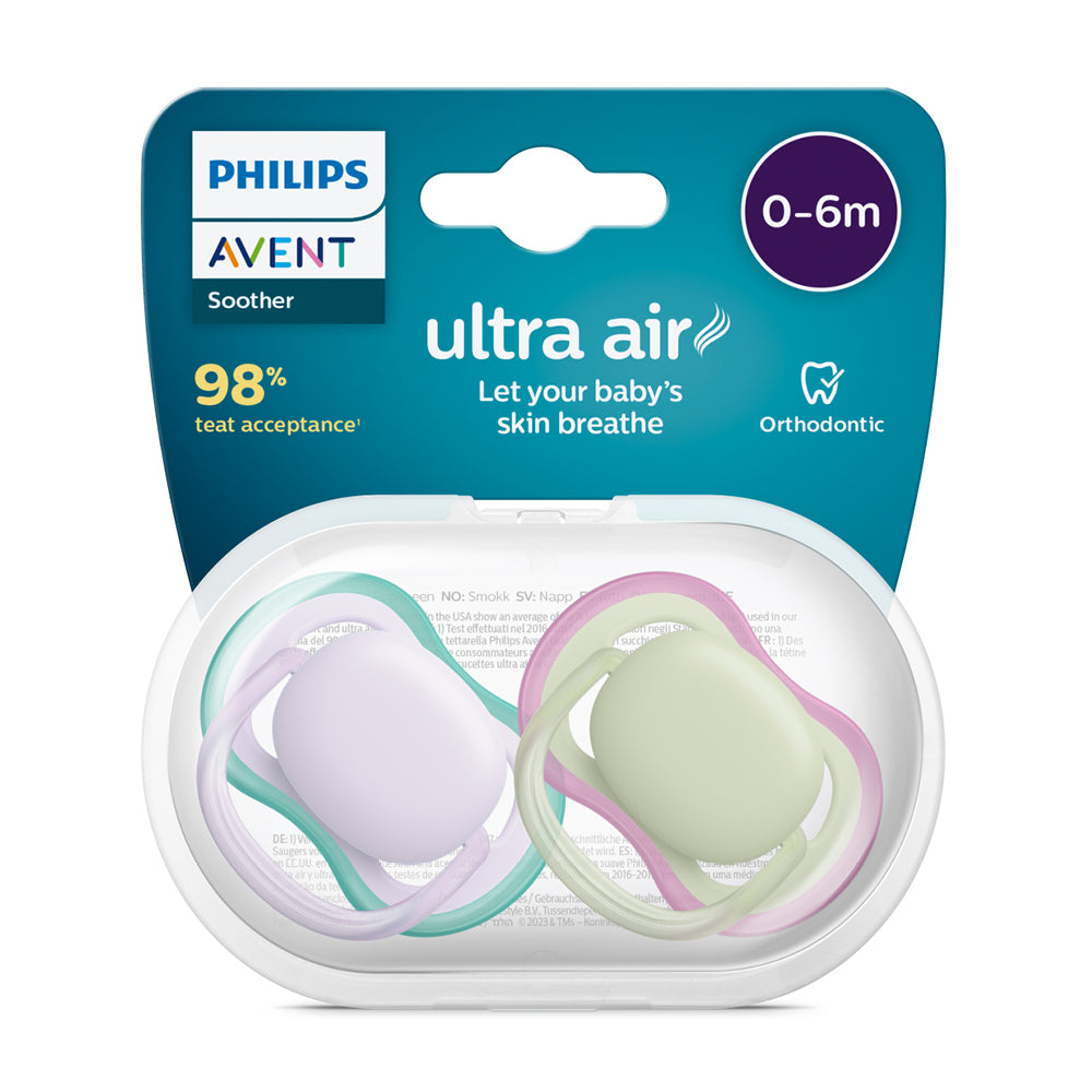 Philips Avent Ultra Air Soother Plain Mixed 0-6 months 2 Pack - Assorted*